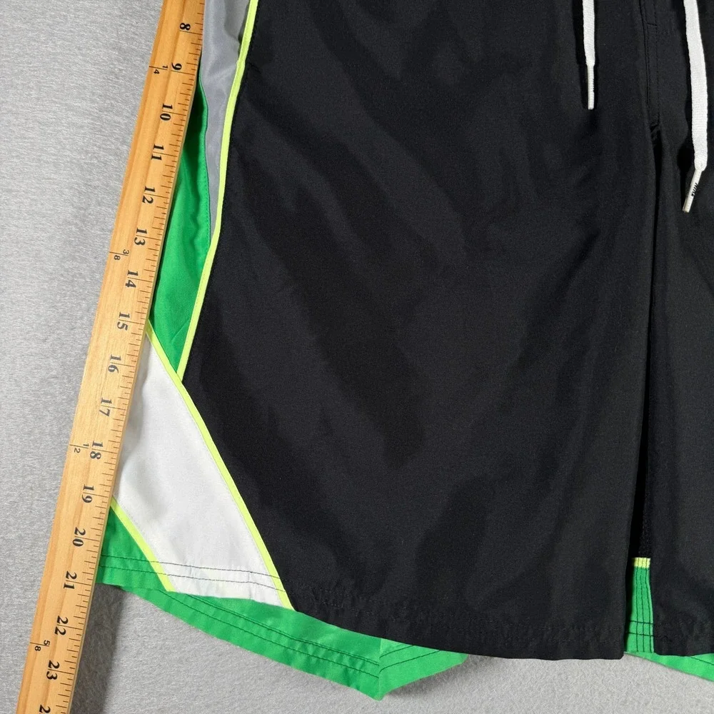 Nike Mens XL Swim Trunks Black Green Colorblock Board Shorts TESS0242 Logo